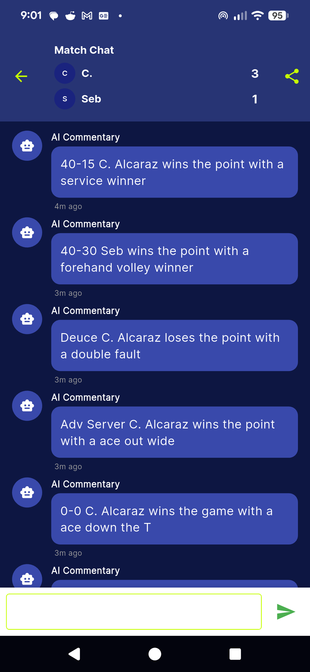 Live match chat and spectator view in Tennasity