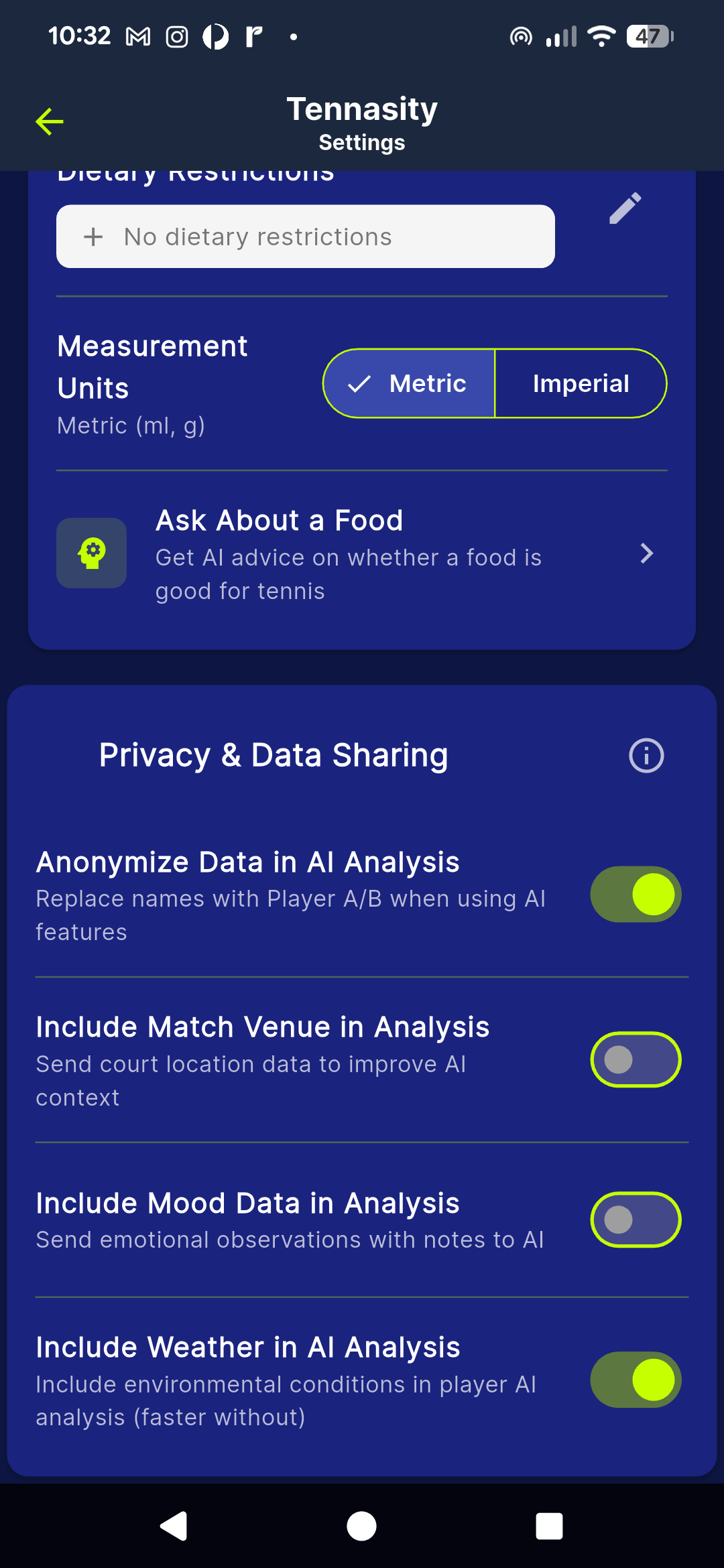 Security and access settings